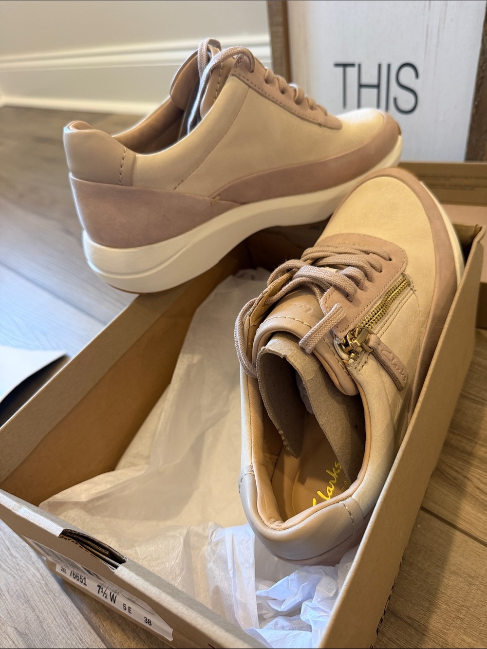 Clarks Women's Blush Pink and Tan Platform Sneakers